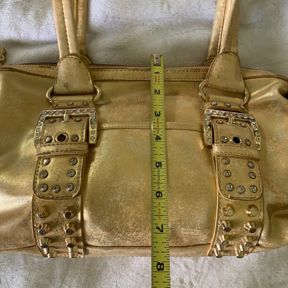 Kathy Van Zeeland Satchel Purse Bling Gold Zipper - Picture 8 of 8
